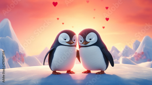 Cute penguin couple in love Valentines Day