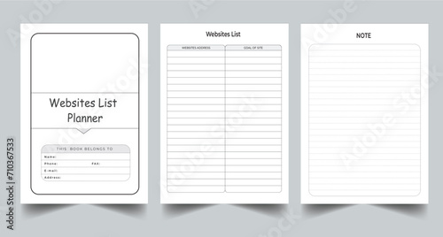 Editable Websites List Planner Kdp Interior printable template Design.
