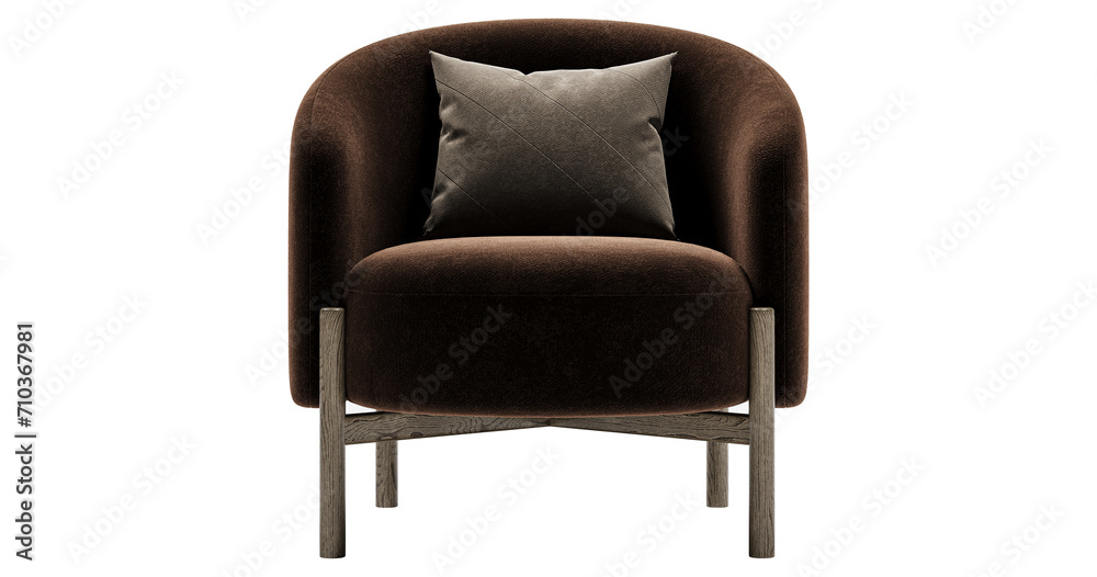Fototapeta premium Modern and luxury brown velvet armchair isolated on white background. Furniture Store collection.Design element.