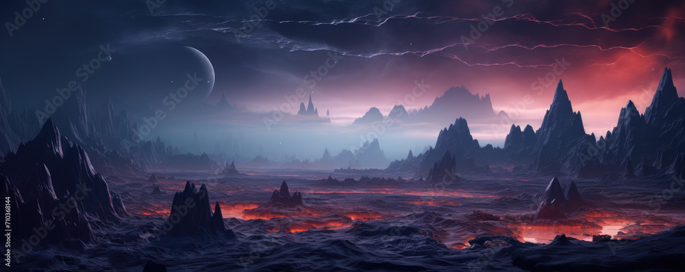 Amazing landscape of futuristic alien planet - obrazy, fototapety, plakaty 