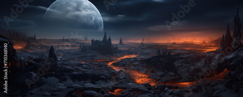 Amazing landscape of futuristic alien planet photo