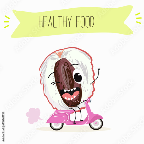 Cute  cartoon  characters lychee with different activities. Flat vector illustration, funny fruits. Organic food.