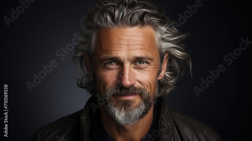 portrait of happy mature caucasian man on gray background. © Алина Бузунова