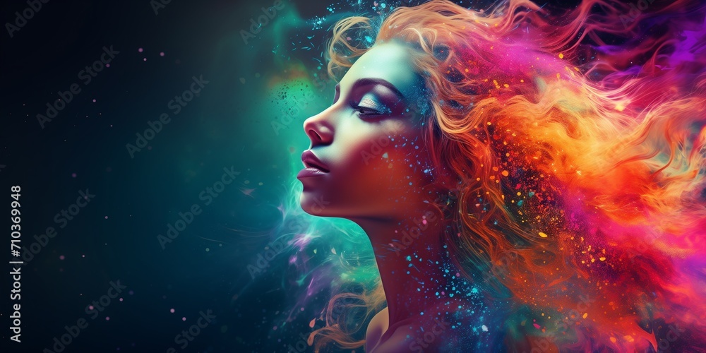 beautiful fantasy abstract double exposure portrait of woman