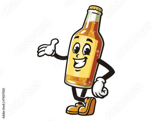 smile Beer Bottle relax pose cartoon mascot illustration character vector clip art hand drawn