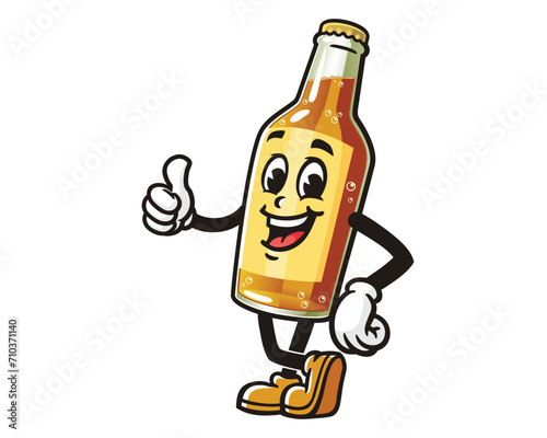 Beer Bottle with thumbs up and relax pose cartoon mascot illustration character vector clip art hand drawn