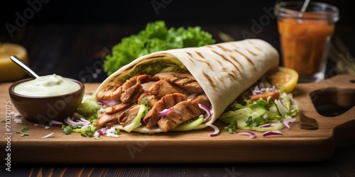 Delicious Shawarma Served on a Wooden Board