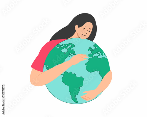 Women take care the earth Happy Earth Day environmental protection and nature care.