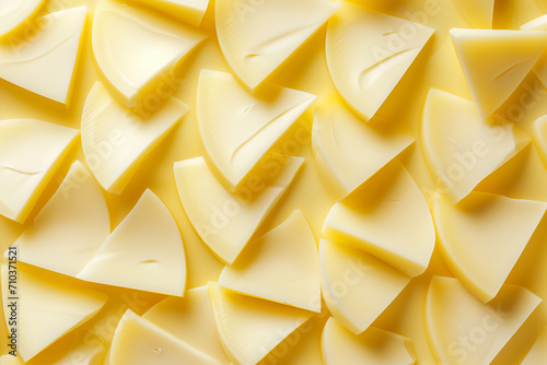 Assorted Brie Cheese Triangles on Yellow Background photo