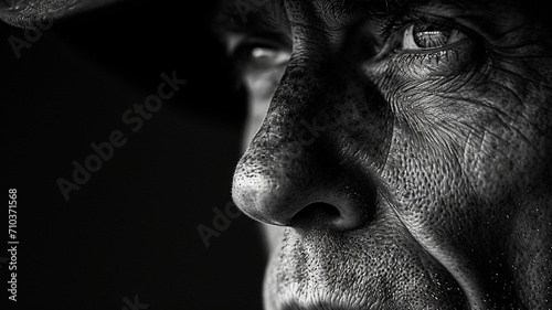 Close-up portrait of an old man. Black and white.