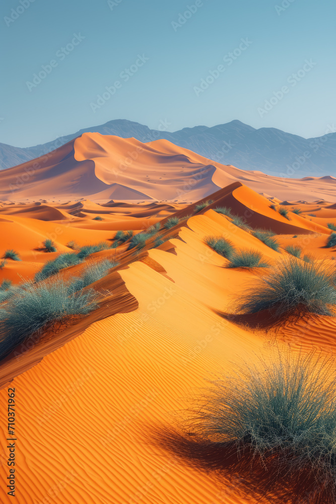 Naklejka premium Die Sahara-Wüste mit Sanddünen und klarem Himmel