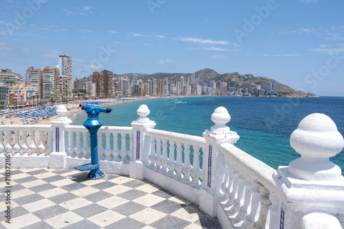 View of the bright sea and the city of Benidorm Spain ,Costa Blanca