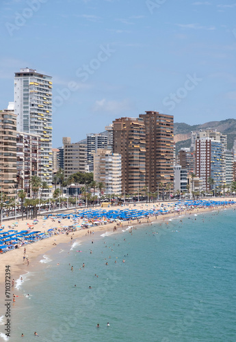 View of the bright sea and the city of Benidorm Spain ,Costa Blanca