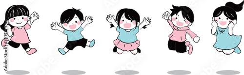 ジャンプする元気な子供たちのイラスト3-3