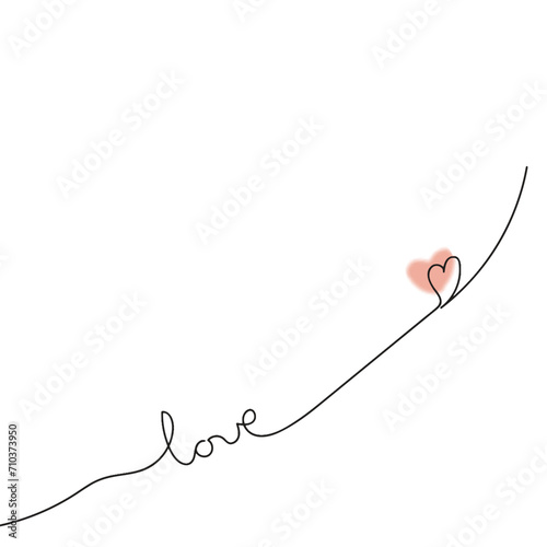 Continuous one line drawing of a heart and the word love. Vector illustration 