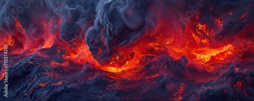 Inferno unleashed. Captivating image of active volcano eruption featuring fiery lava flow intense flames and stunning display of nature power