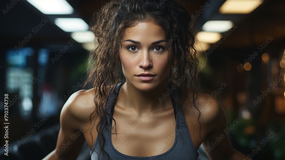 portrait of a beautiful young fitness woman doing exercises in a gym.