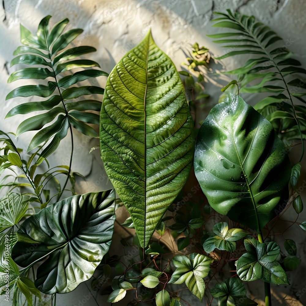Fototapeta premium Set 3D Realistic Green Leaf Various, Background Images , Hd Wallpapers