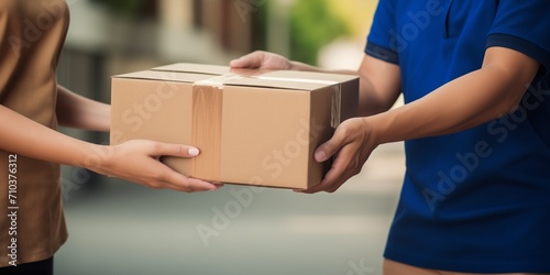 package is being handed over to delivery man