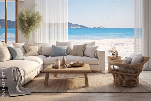 Ocean View Living Room with White Sofa, Beach Front Property, © Shweta