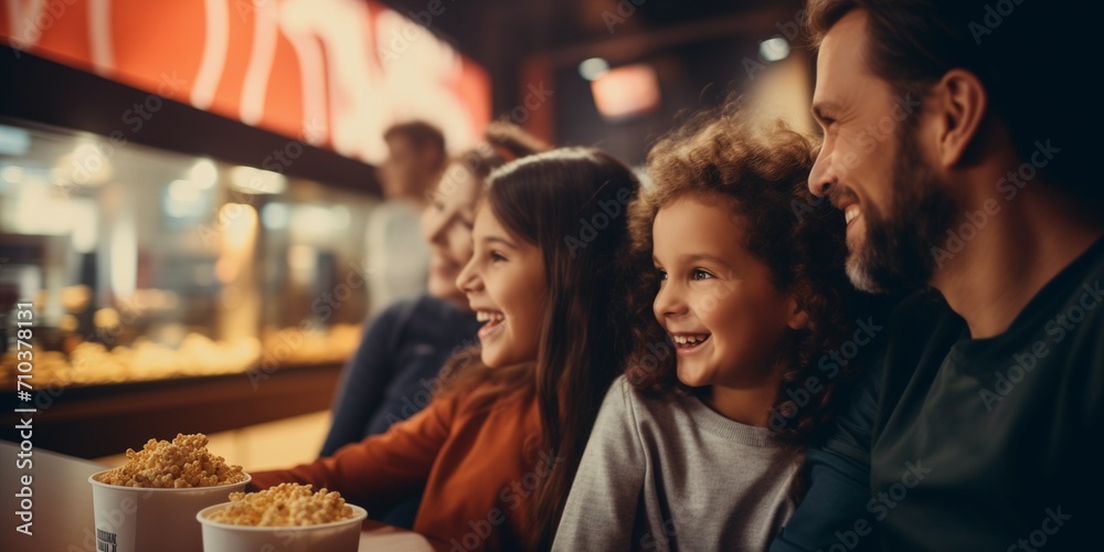 Obraz premium family is sitting movie theater
