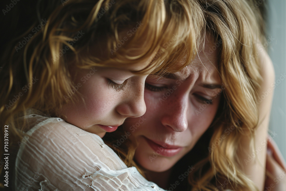 mother embracing her son with sad expression mother embracing her son with sad expression