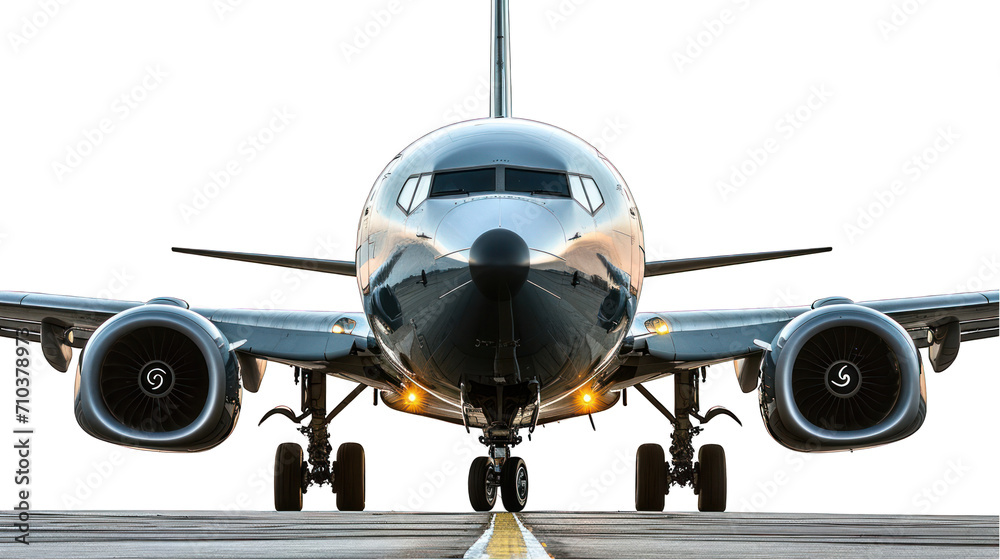 Airplane Front View Isolated on Transparent or White Background, PNG - obrazy, fototapety, plakaty 