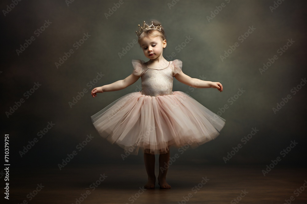 Beautiful little girl in a pink suit is dancing a ballet at school, empty space in studio shot isolated Beautiful little girl in a pink suit is dancing a ballet at school, empty space in studio shot isolated