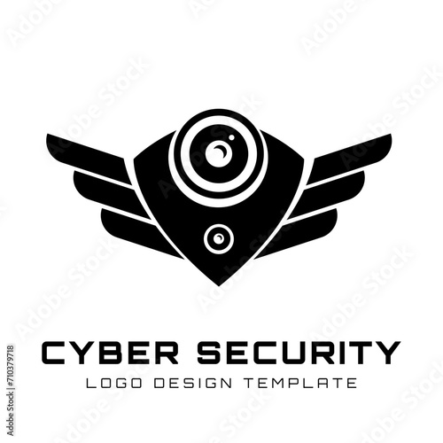 Illustration vector graphic logo design of shield  wings and CCTV Camera. Suitable for cyber security services.