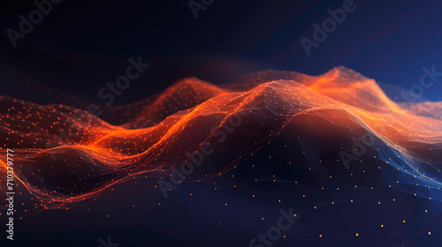 Abstract Orange and blue Science and Technology Background with Digital Particles.