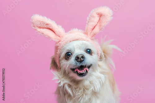 a dog wearing a bunny headband © toonsteb