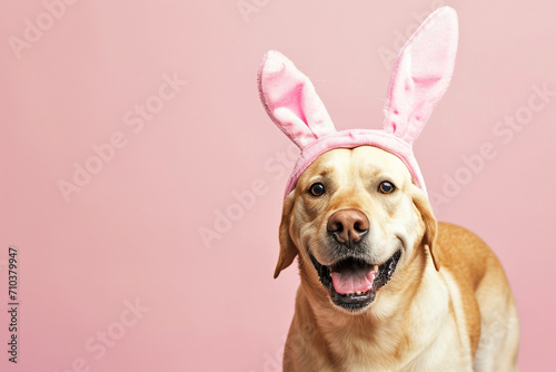 a dog wearing a bunny headband