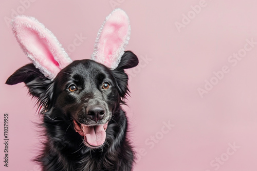 a dog wearing a bunny headband