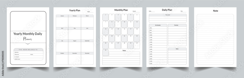 Editable Yearly Monthly Daily Planner Kdp Interior printable template ...