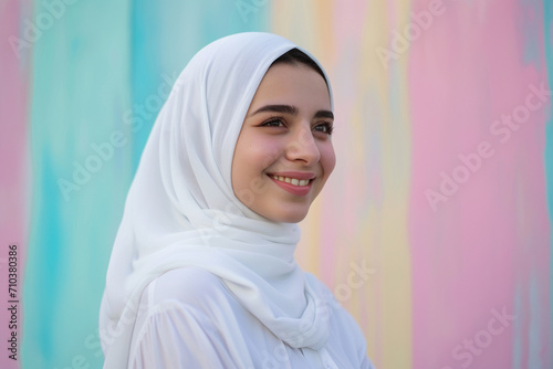 beautiful arabian muslim woman wearing white hijab