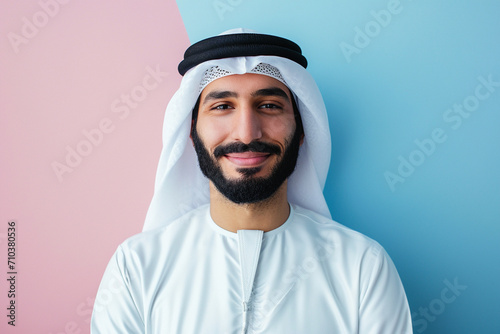 handsome arabian muslim man wearing white kandura