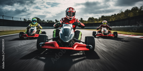 Adult kart racers on the track photo
