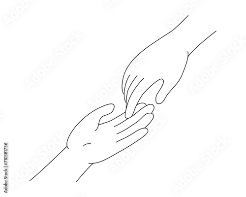 Helping hand outline vector illustration.