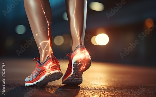 Running athletes suffer from muscle injuries leg pain ankle and foot pain. photo