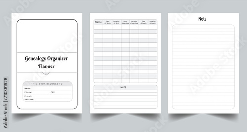 Editable Genealogy Organizer Journal Planner Kdp Interior printable template Design. photo