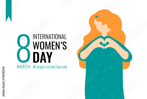Bright vector illustration: happy woman in InspireInclusion movement style, embodying joy and unity in honor of International Women's Day