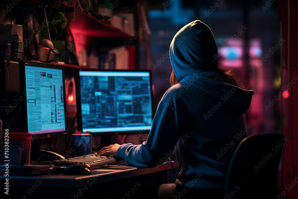 a female programmer working with laptop in her work room bokeh style background a female programmer working with laptop in her work room bokeh style background