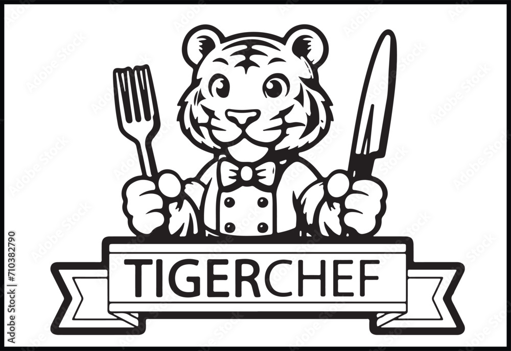 Tiger chef illustration, Cute tiger chef cartoon, Tiger chef mascot