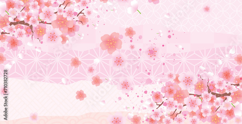 春の桜和風フレーム背景
