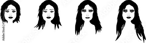 Vektor Silhouetten Set - Junge Frauen mit Make-Up und Frisuren - Sexy Kosmetik Style