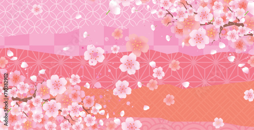春の桜和風フレーム背景
