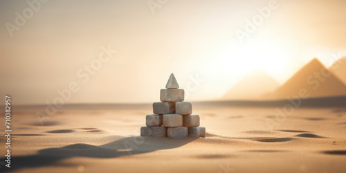 A pyramid made from stone blocks in a desert setting  symbolizing growth and balance.