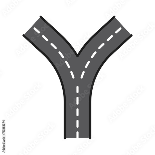 Highway road color line icon, street traffic crossroad or Y shape intersection, vector transport route sign. Street traffic or highway crossroad direction symbol for city road navigation map