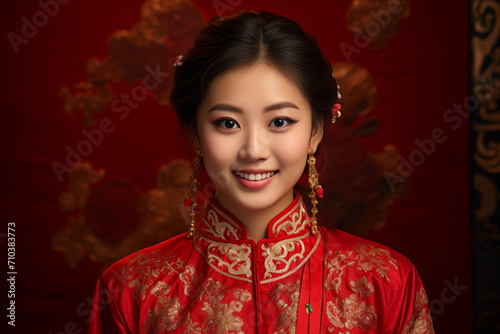 chinese woman model wearing red traditional dress