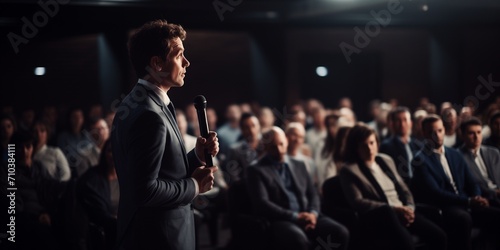 The businessman performs in a conference photo